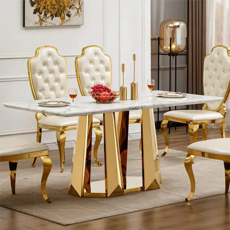 Rectangular Faux Marble Dining Table for 6