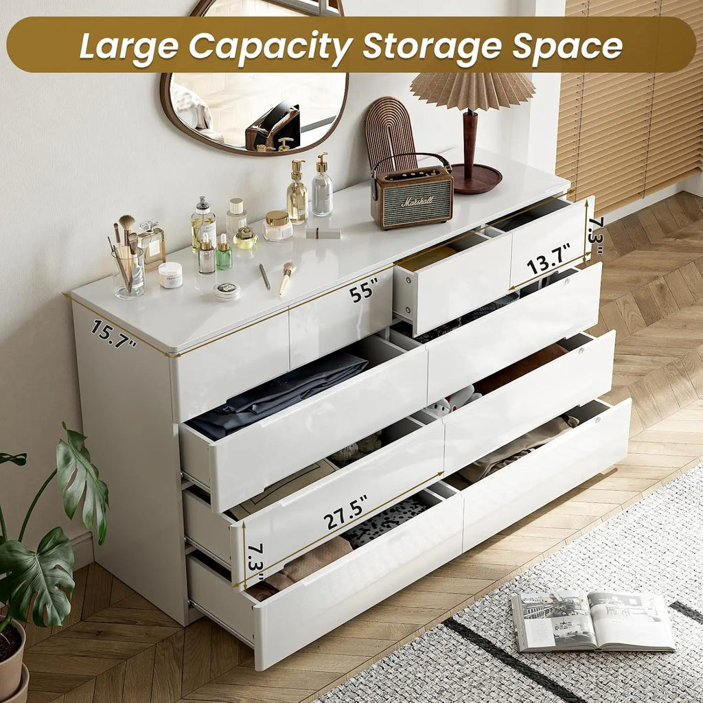 10 Drawer White High Gloss Modern Storage Dresser