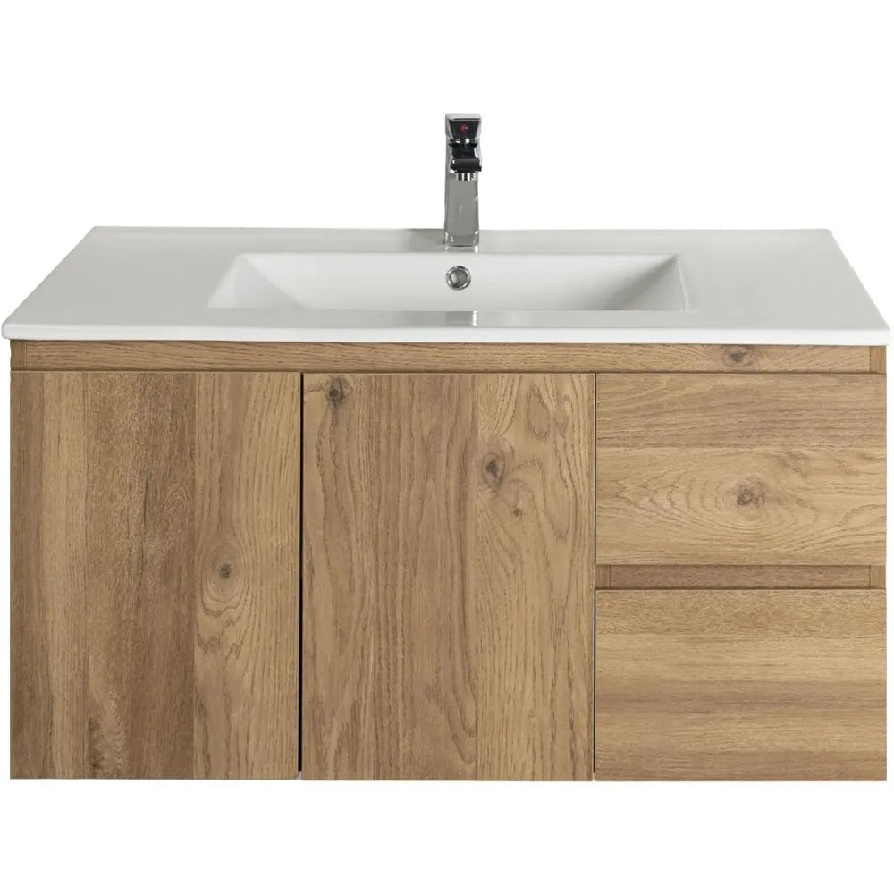 Wall-Mounted Bathroom Vanity with Sink (2 Soft-Close Drawers and Doors)