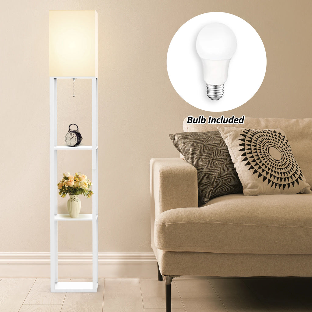 Real Wood Column Floor Lamp with Shelves