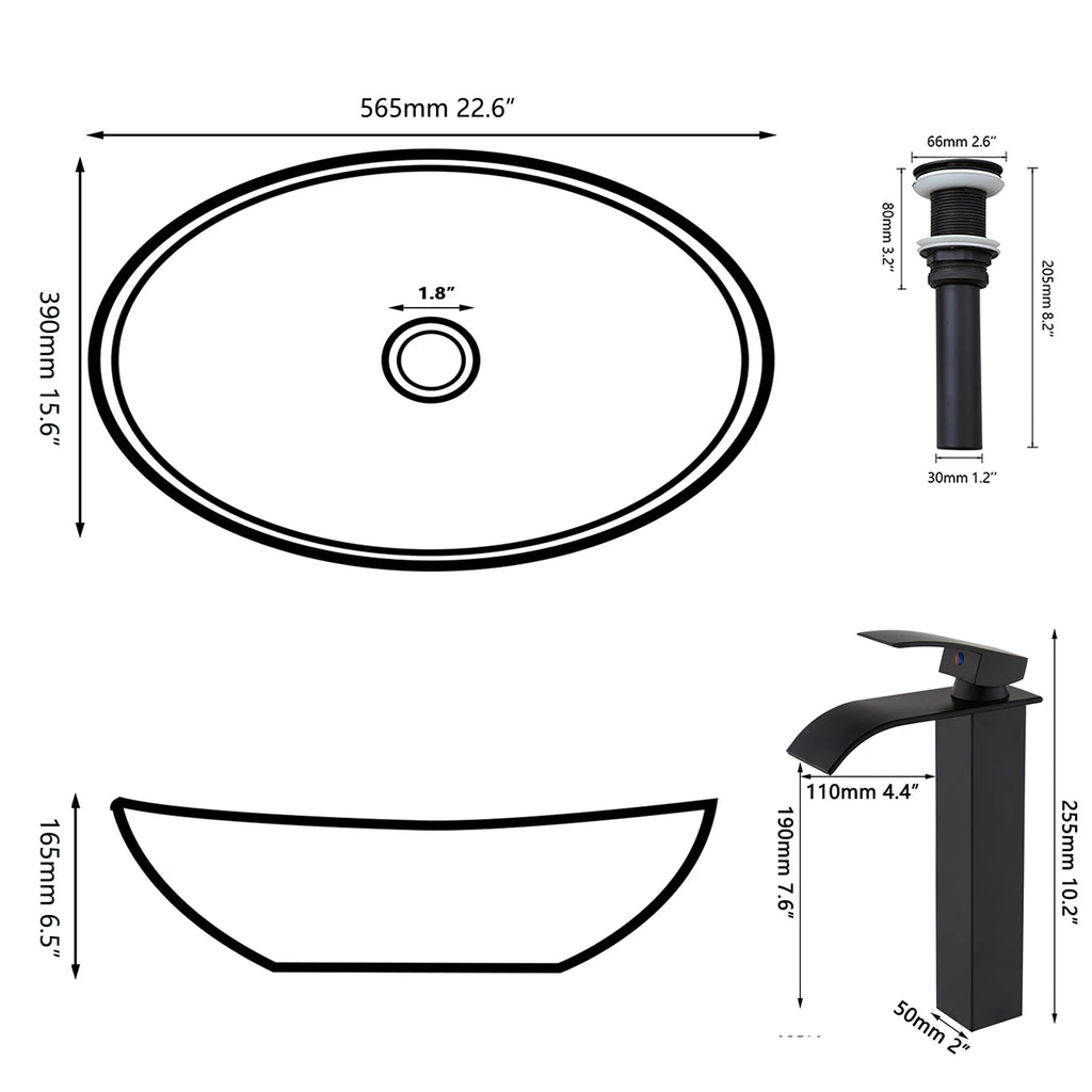 White Marbling Rectangle Bathroom Vessel Sink with Waterfall Faucet