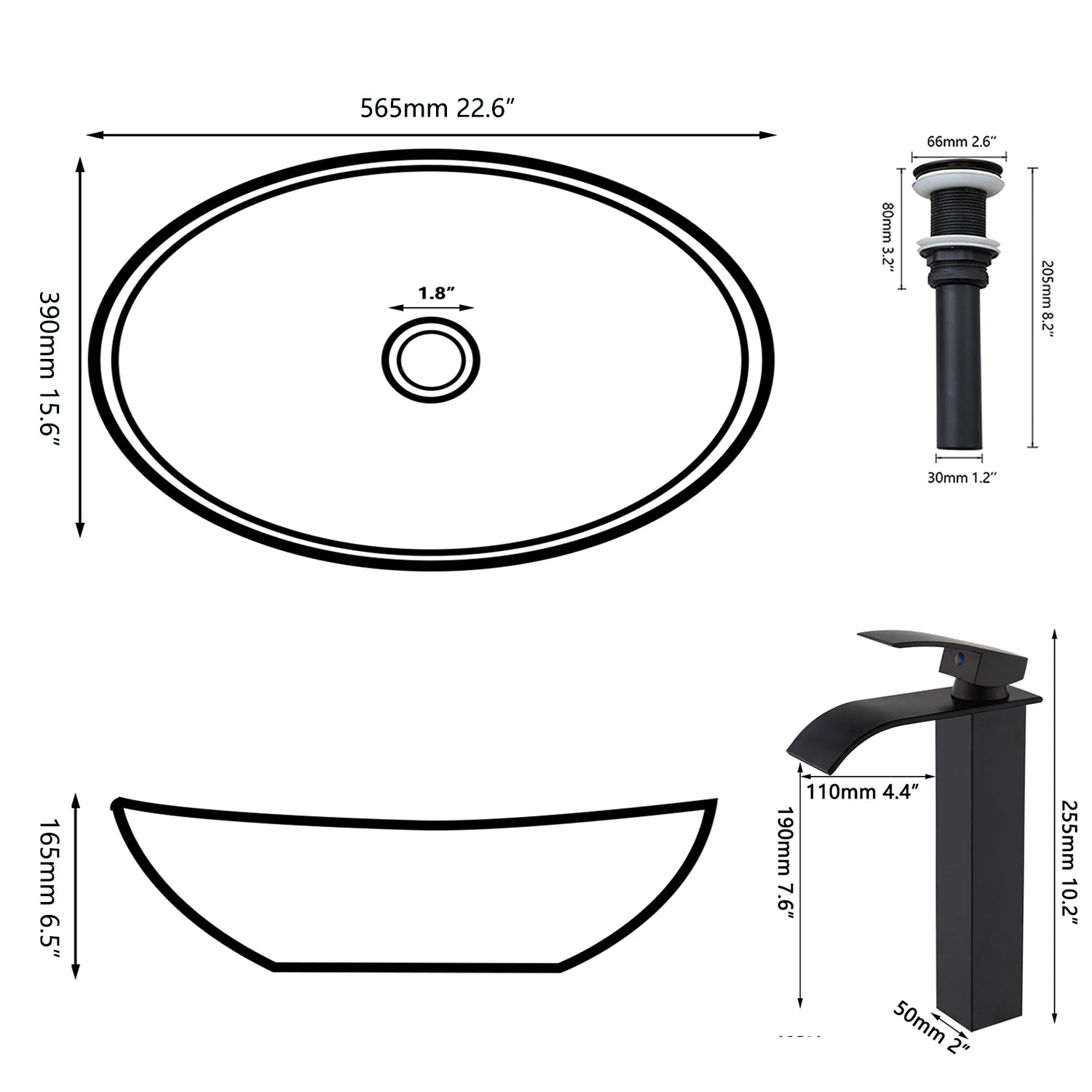 White Marbling Rectangle Bathroom Vessel Sink with Waterfall Faucet