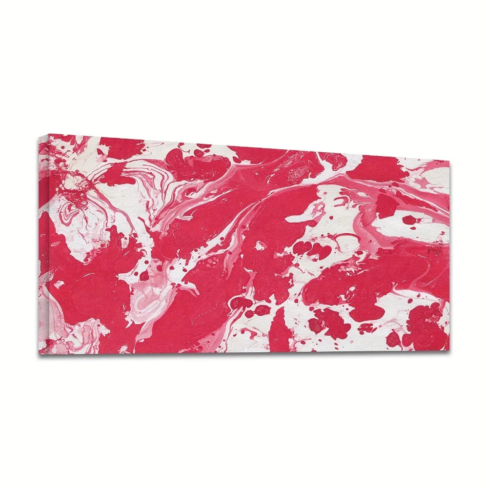 Abstract Red and White Acrylic Liquid Painting Print w/1.5 inch solid wood frame