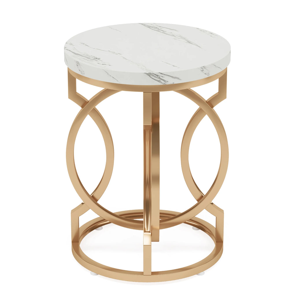 Modern Round End Table with Thick Wood Top