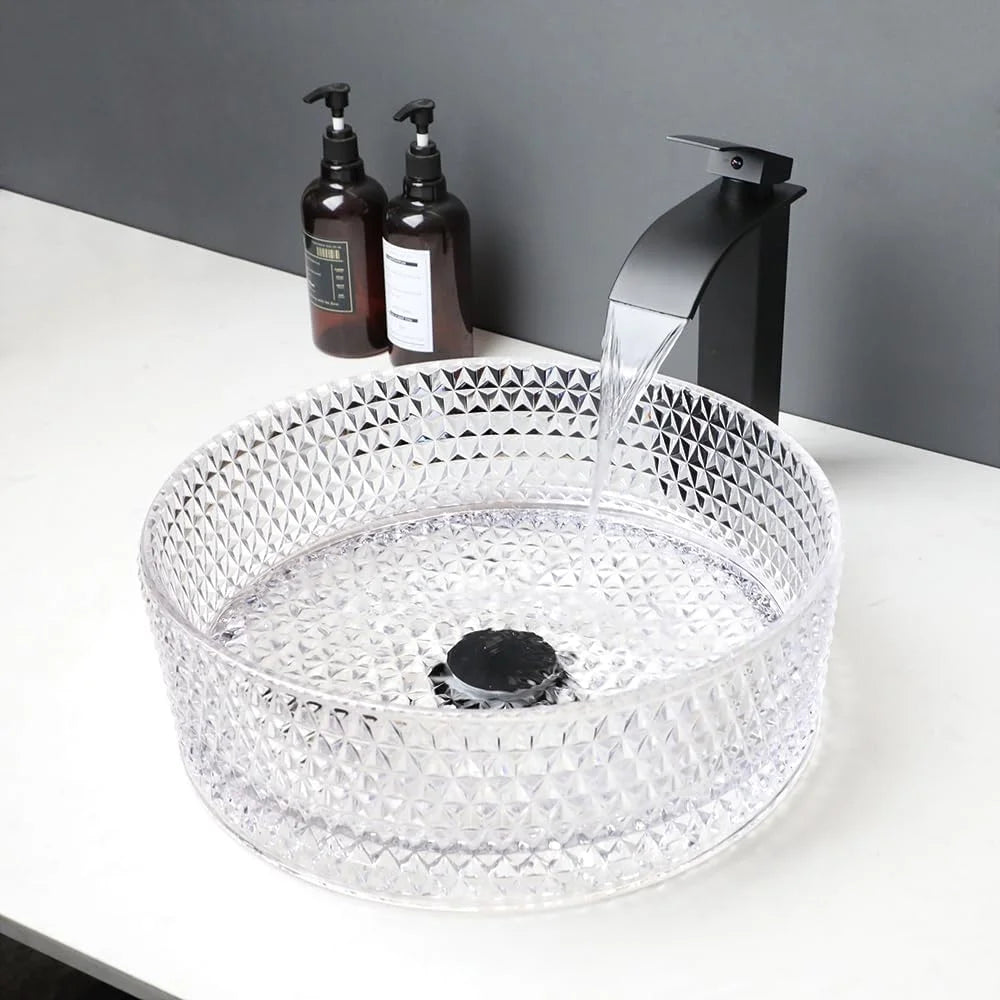 Crystal Grey Tempered Glass Basin Bowl with Faucet