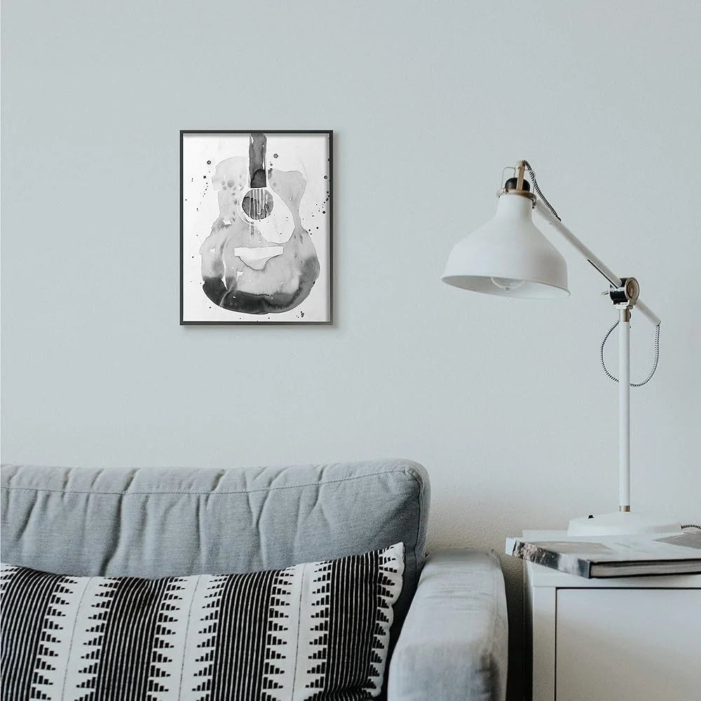 Acoustic Guitar Abstract Watercolor Art (Black Framed)