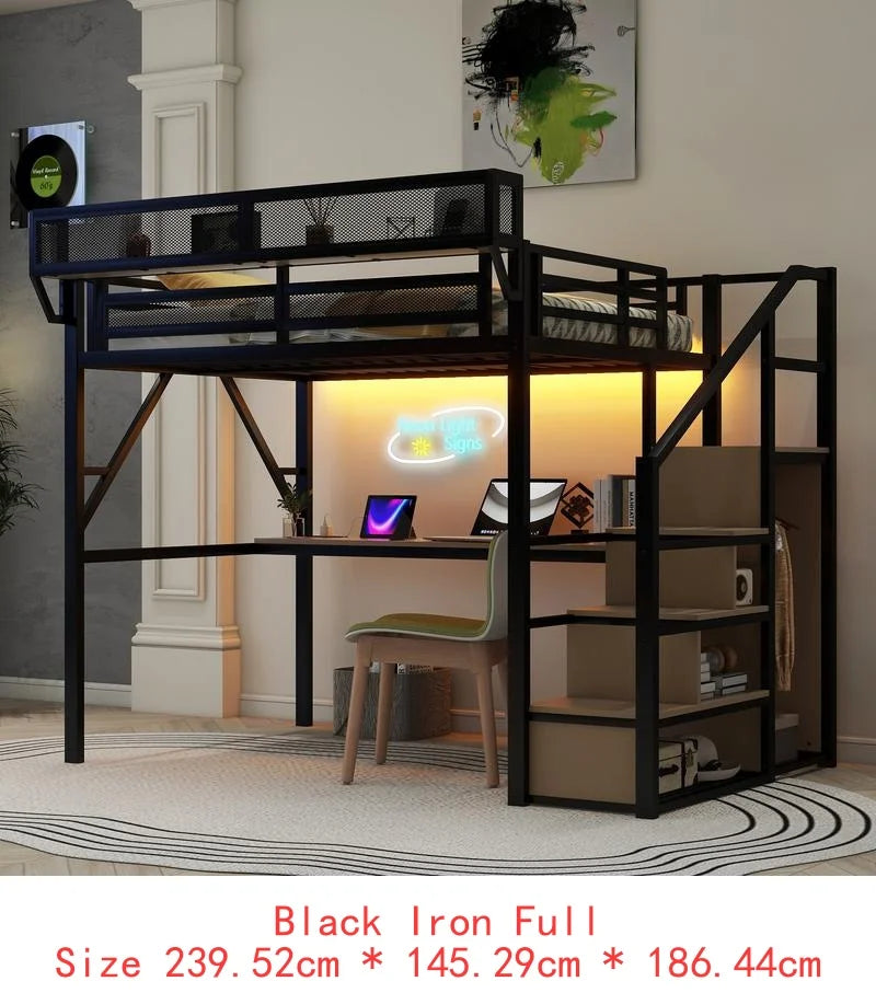 Full Size Metal Loft Bed with Stairs