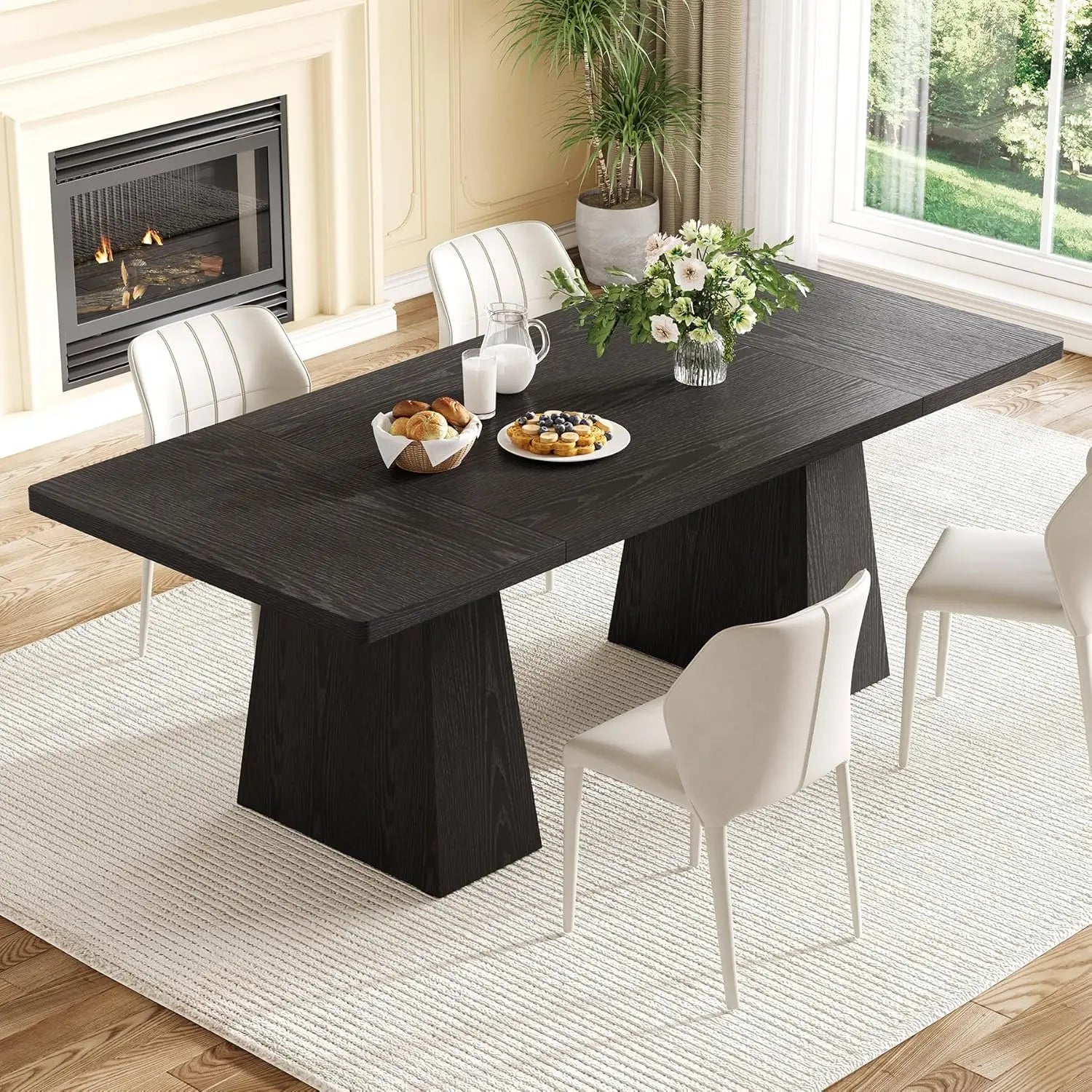 Dining Table for 6 People,Rectangle Table with Heavy Duty Legs