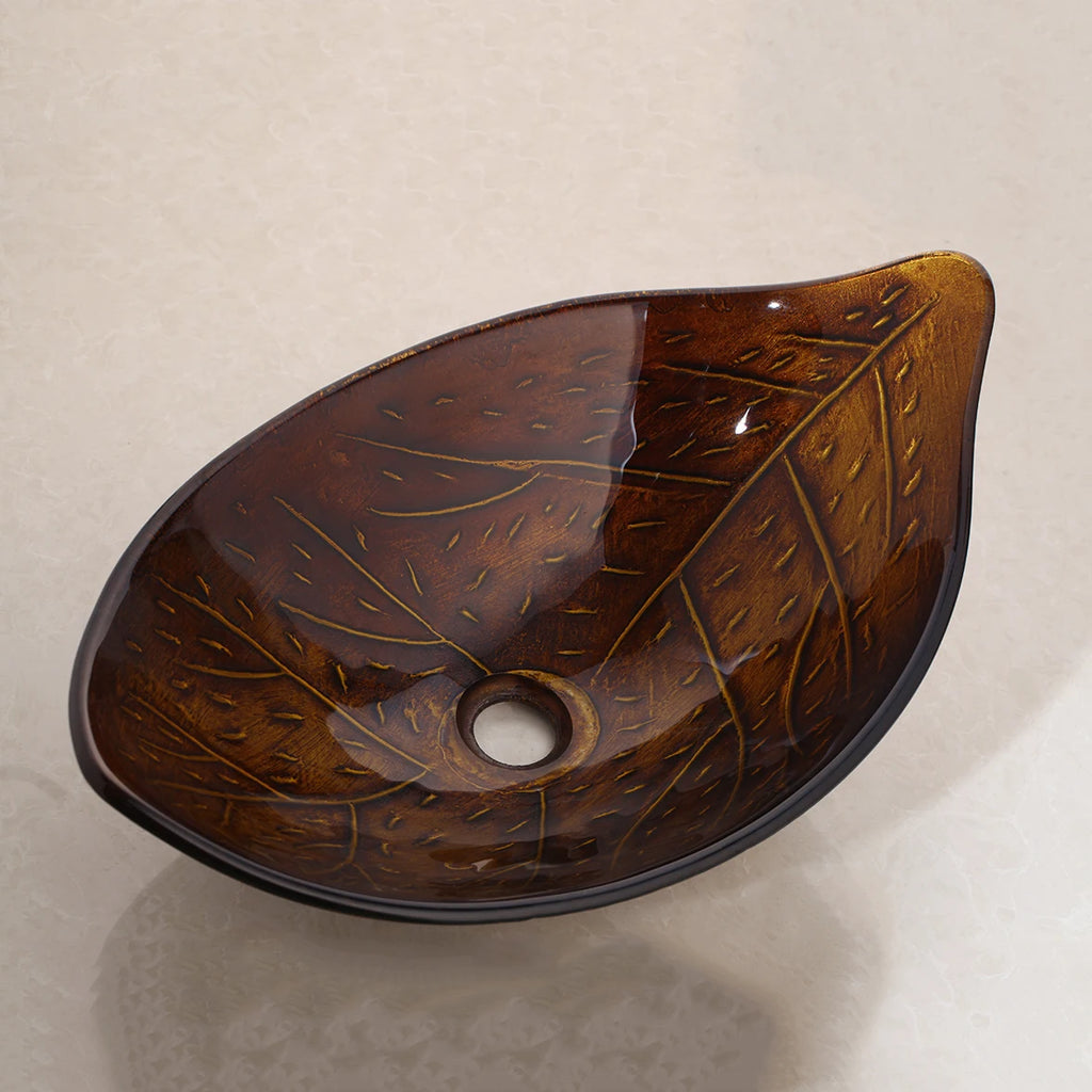 Leaf Style Tempered Glass Bathroom Basin Faucet Set