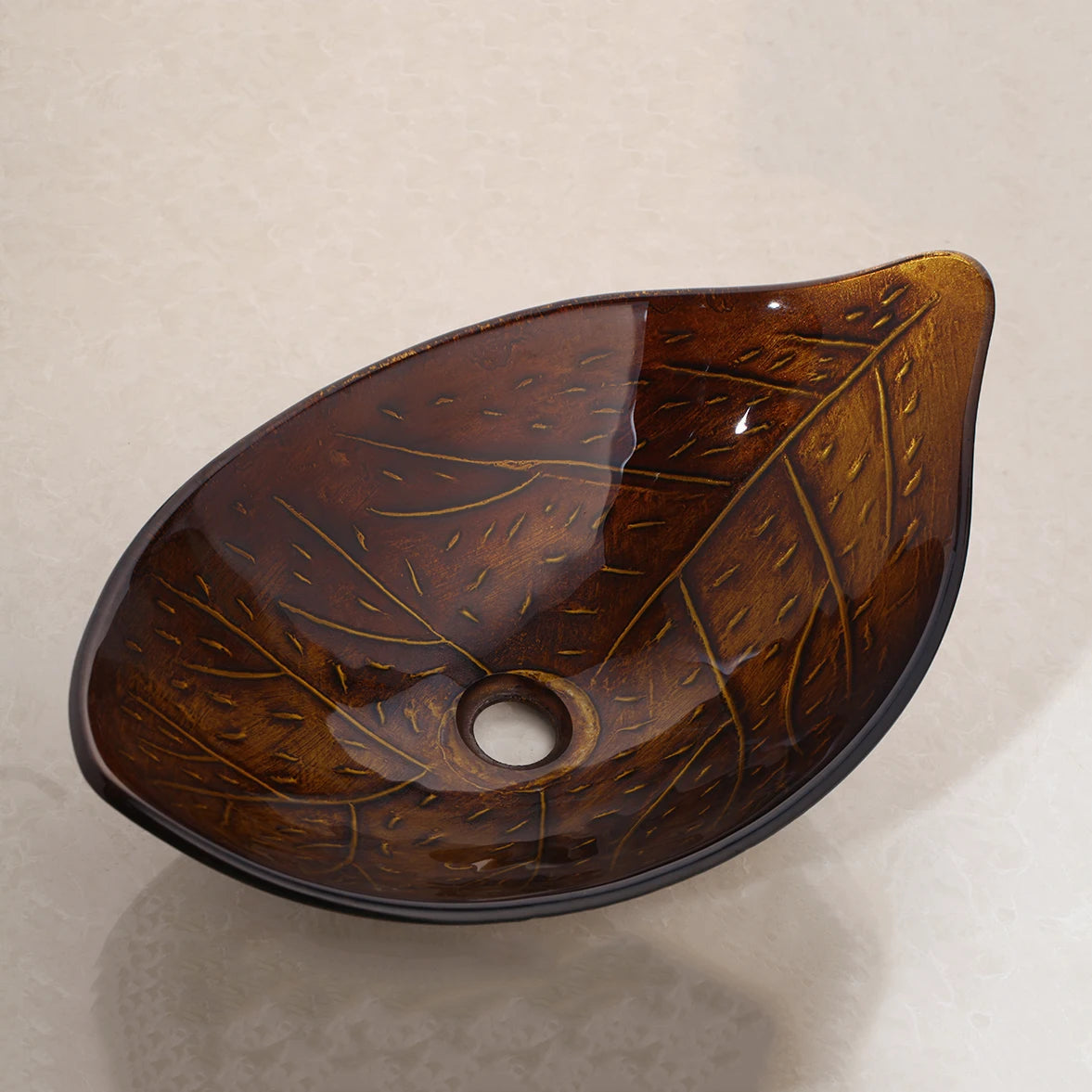 Leaf Style Tempered Glass Bathroom Basin Faucet Set