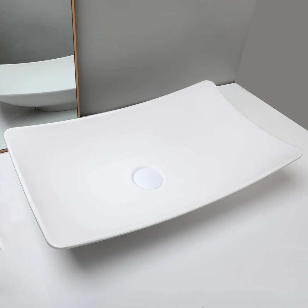 White Rectangular Vessel Sink With Drain