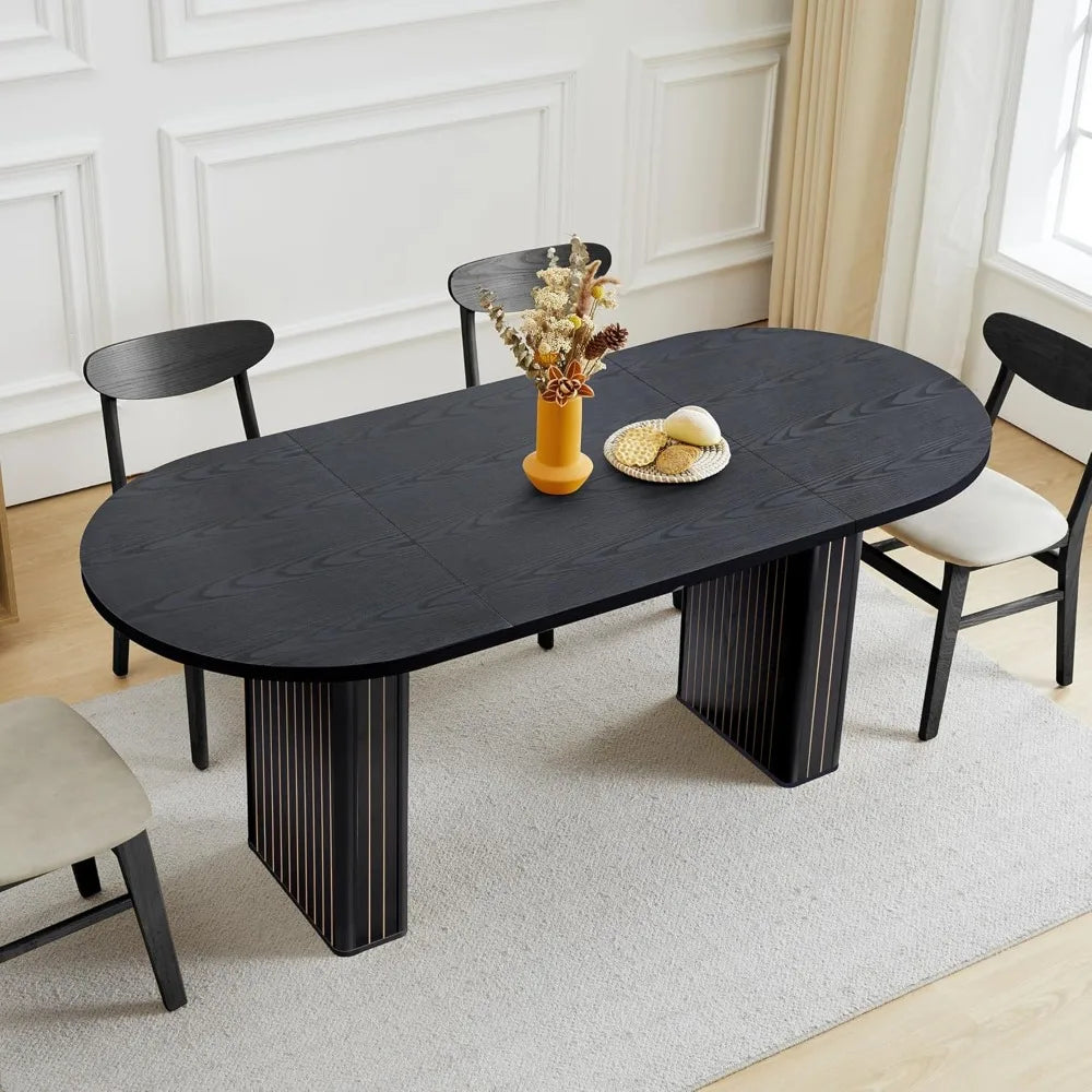 Oval Kitchen Dining Table for 4-6 People with Wood Strip Base