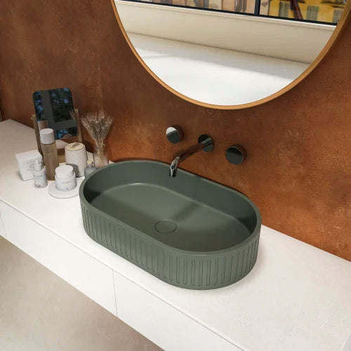 Concrete Vessel Oval Modern Dark Green Bathroom Sink