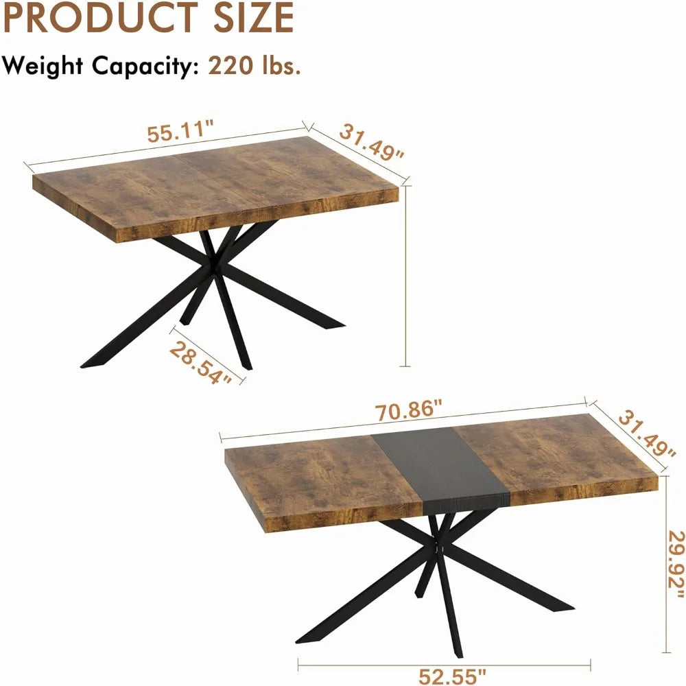 Extendable Rectangular Wooden Dining Table for 4 6 8 People
