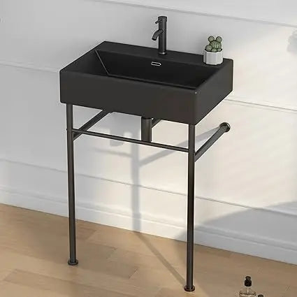 Console Bathroom Sink, Free Standing 30"x16" w/Stainless Steel Support Pedestal Legs