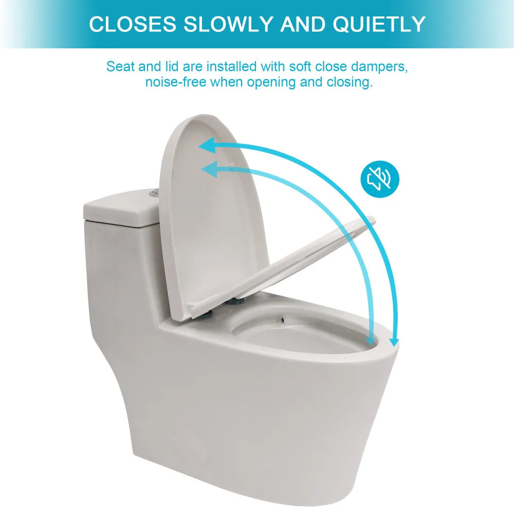 Ceramic One Piece Toilet,Dual Flush with Soft Closing Seat