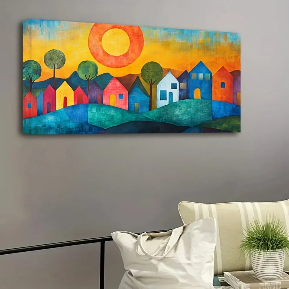 Abstract House Canvas Wall Art Print w/pine solid wood frame