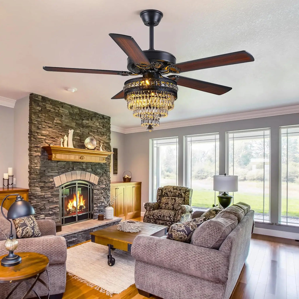 Crystal Ceiling Fan Fandelier with Lights - 52"