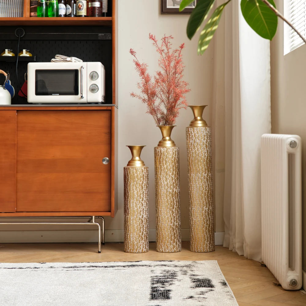 Set of 3 Metal Decorative Vases 34 ", 29 ", 25 "H