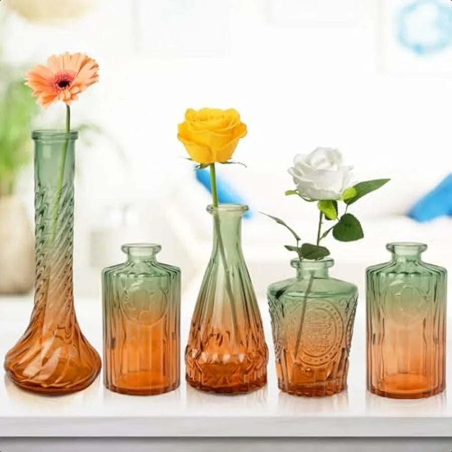 Set of 5 Gradient Green Small Flower Vases