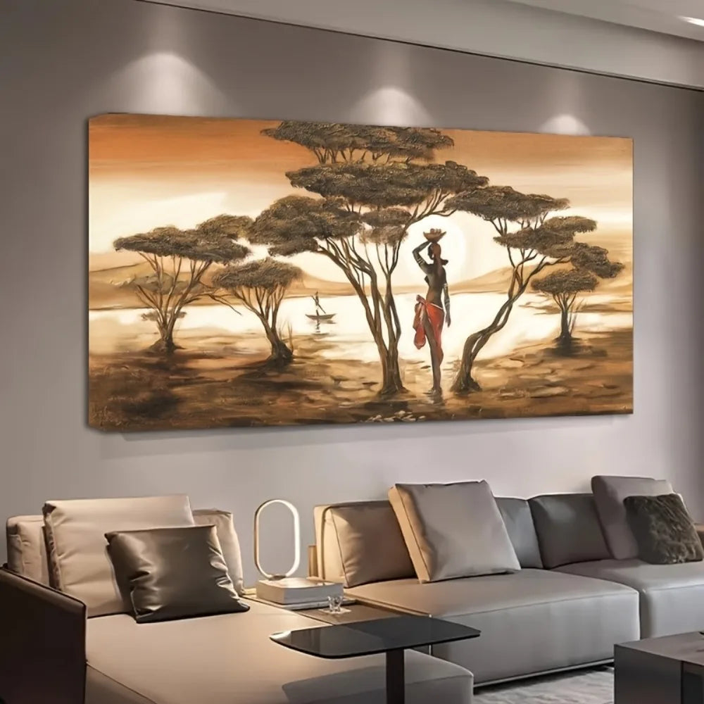 African Sunset Abstract Canvas Wall Art w/pine solid wood frame