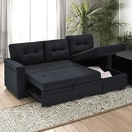 Modern L-Shaped Sectional Sofa with Reversible Chaise, Storage, and Pull-Out Sleeper