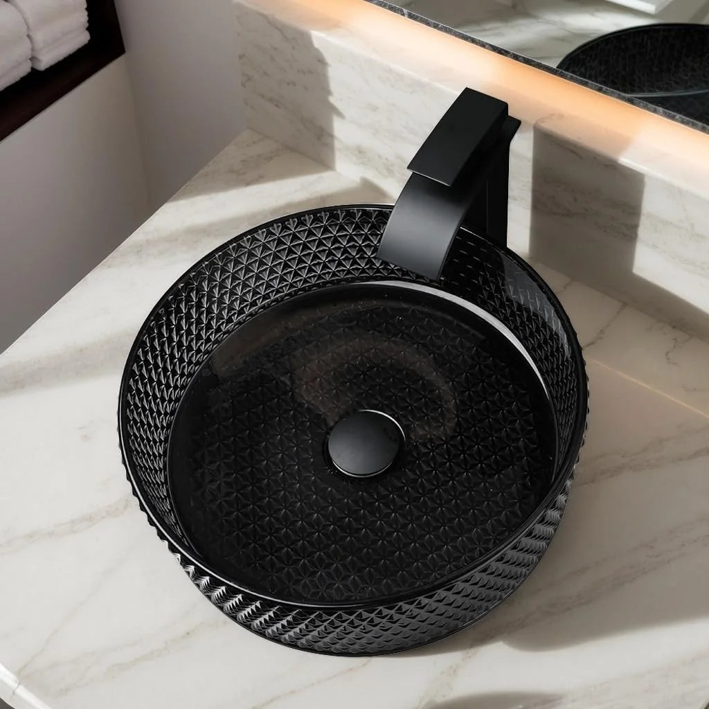 Crystal Grey Tempered Glass Basin Bowl with Faucet