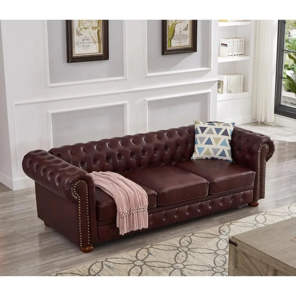 89" Faux Leather Couch Upholstered Sofa