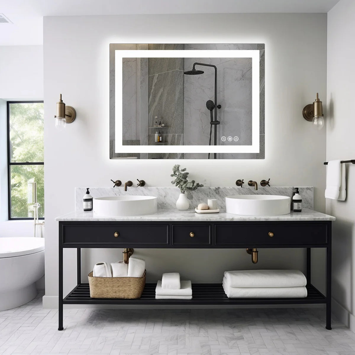 LED Bathroom Vanity Mirror Tempered Glass w/Front Light and Backlit