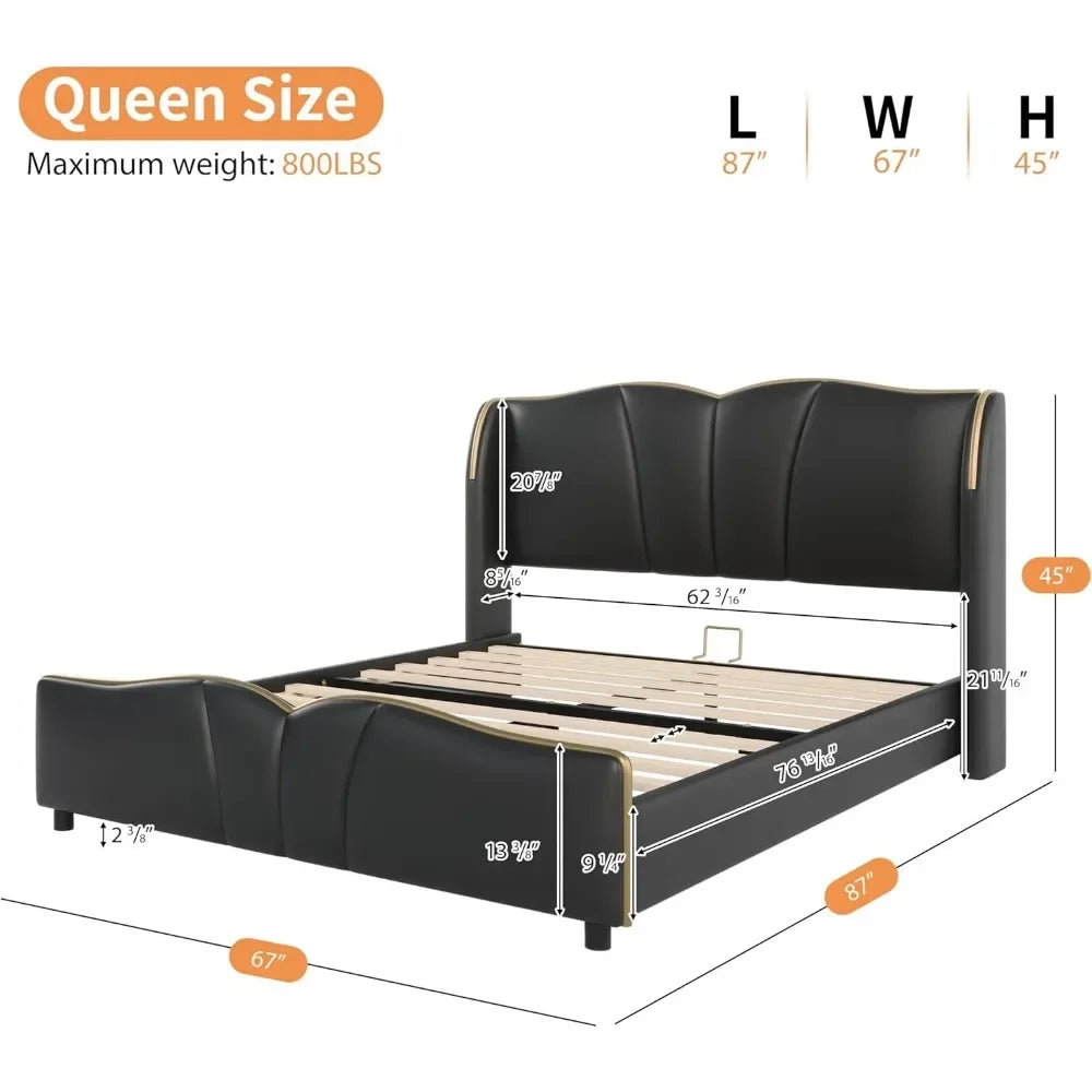 King Size PU Leather Upholstered Platform Bed Frame