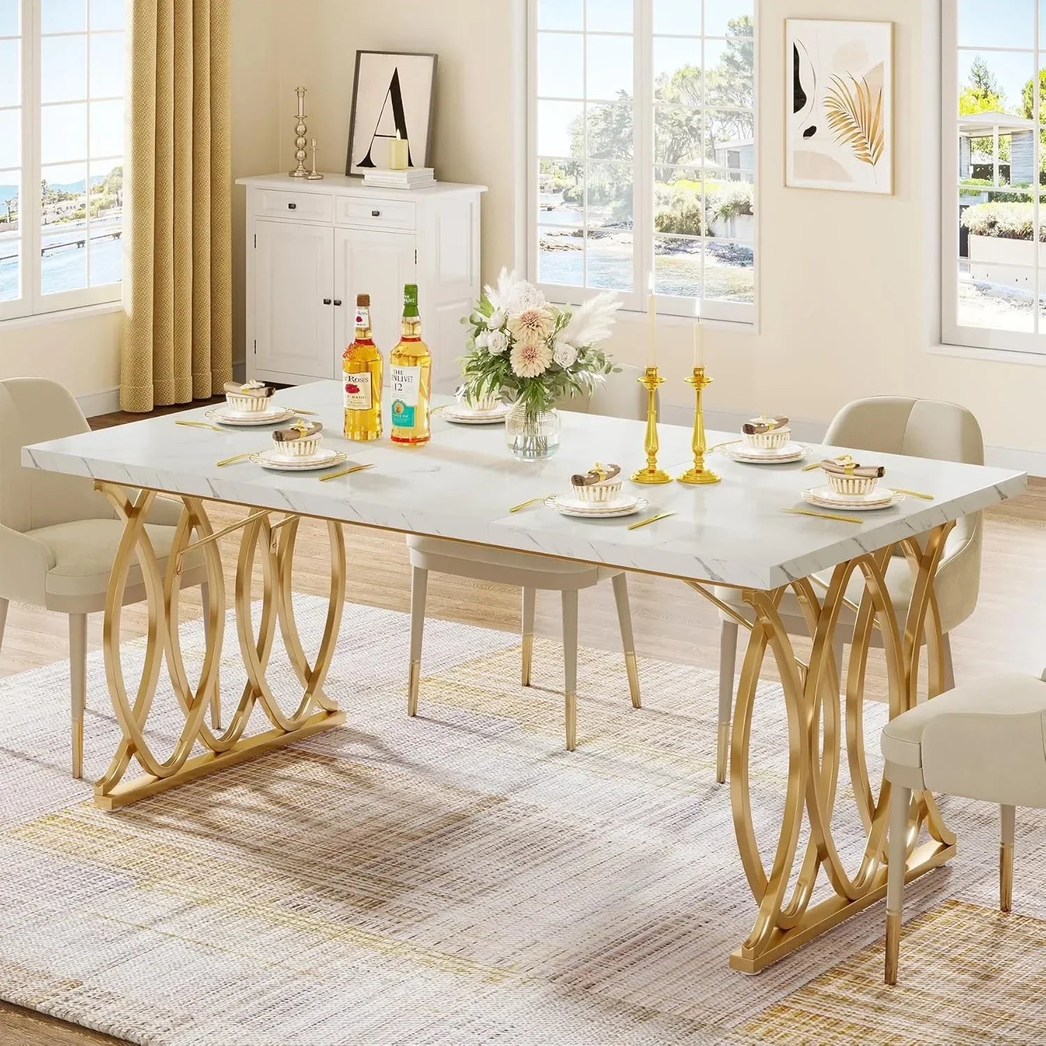 Unique Rectangular Dinner Table Kitchen & Dining Room Furniture for 4-6 People