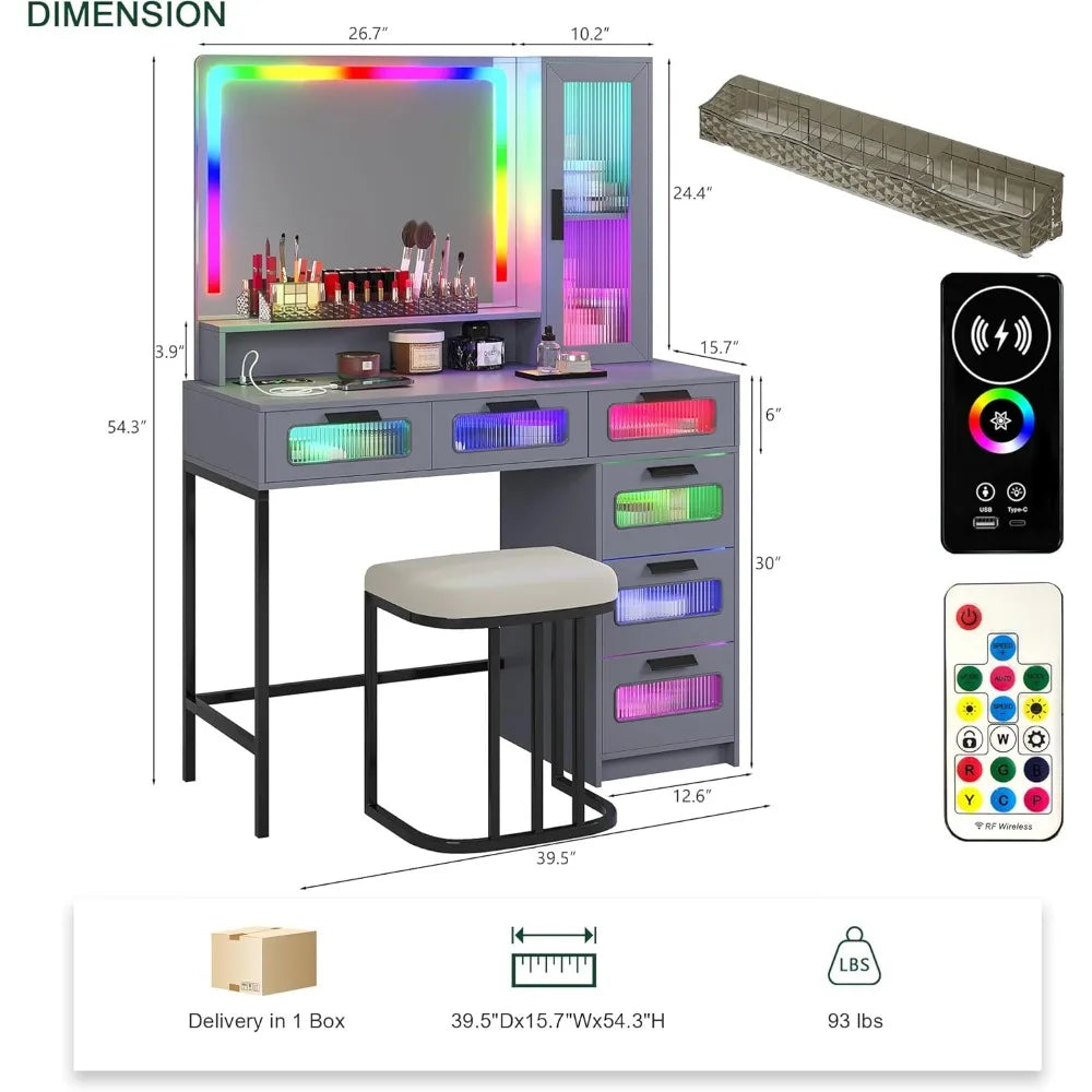 RGB Vanity Desk Dressing Table Set w/Mirror and Lights