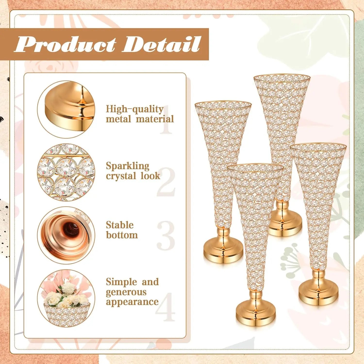 Crystal Trumpet Flower Vase 4 Pcs