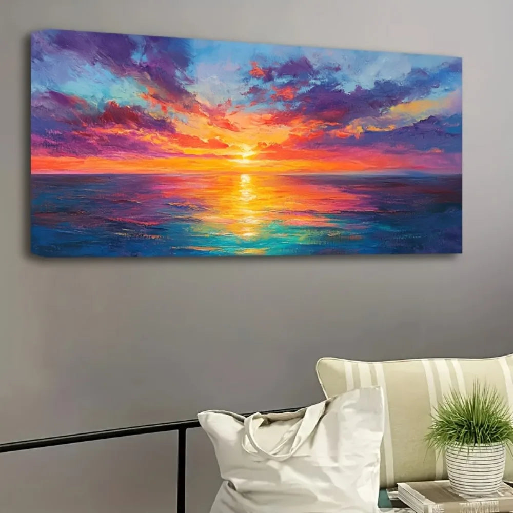 Modern Abstract Seaside Sunset on Canvas w/1.5 inch pine frame