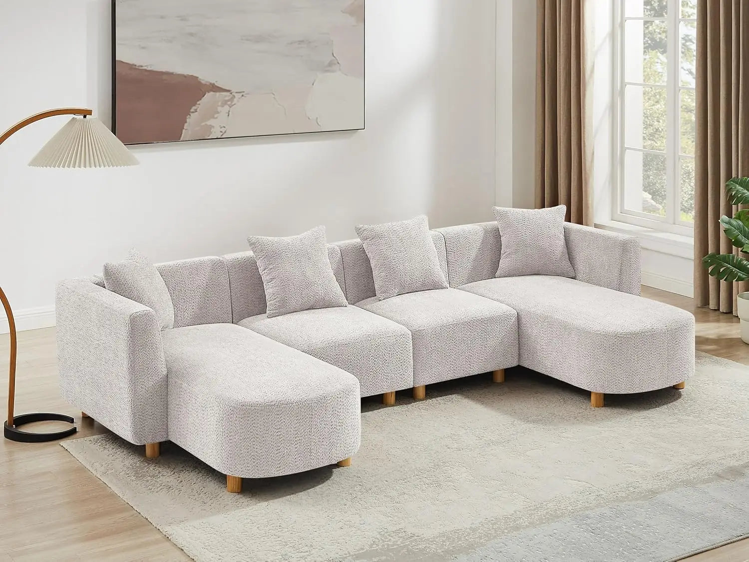 113" Sectional Sofa with 4 Pillows