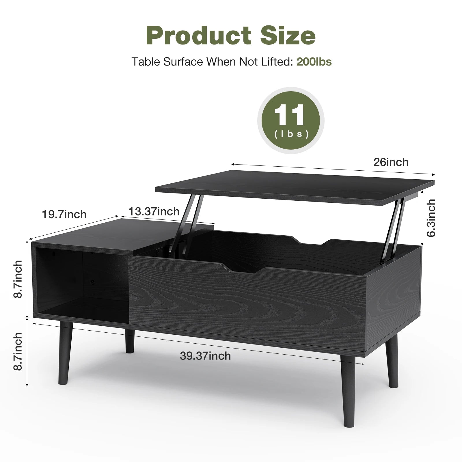 JHK Lift Top Coffee Tables Adjustable Storage Shelf