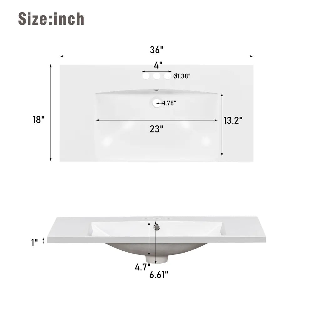 Rectangular 1-3 Hole Bathroom Resin Sink [Sink Only] 36x18"