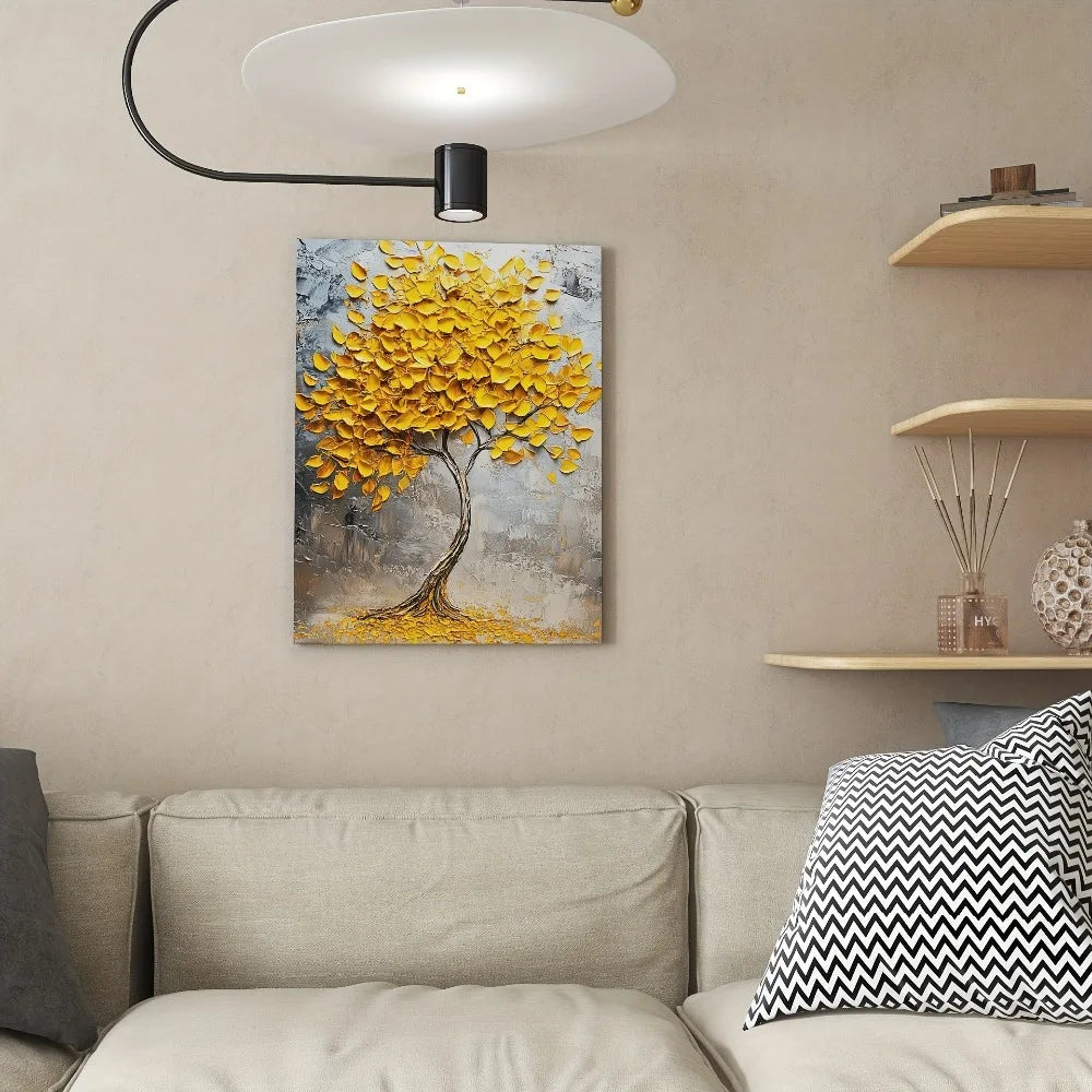 Abstract Tree-shaped Frameless Mural in Gold Leaf