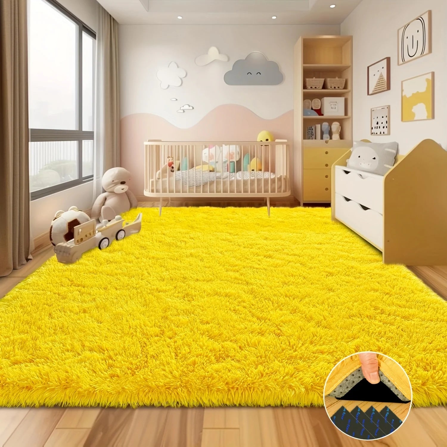 Yellow Soft Shaggy Non-Slip Rug