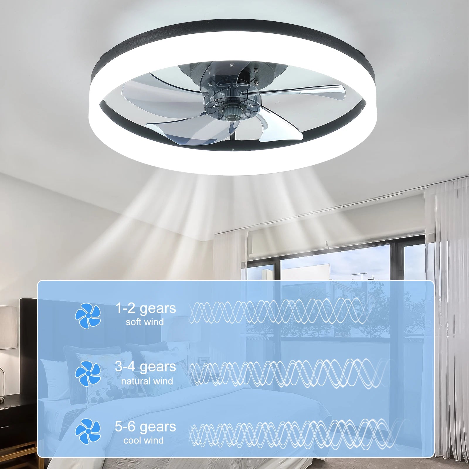Modern acrylic black ceiling fan LED fan light