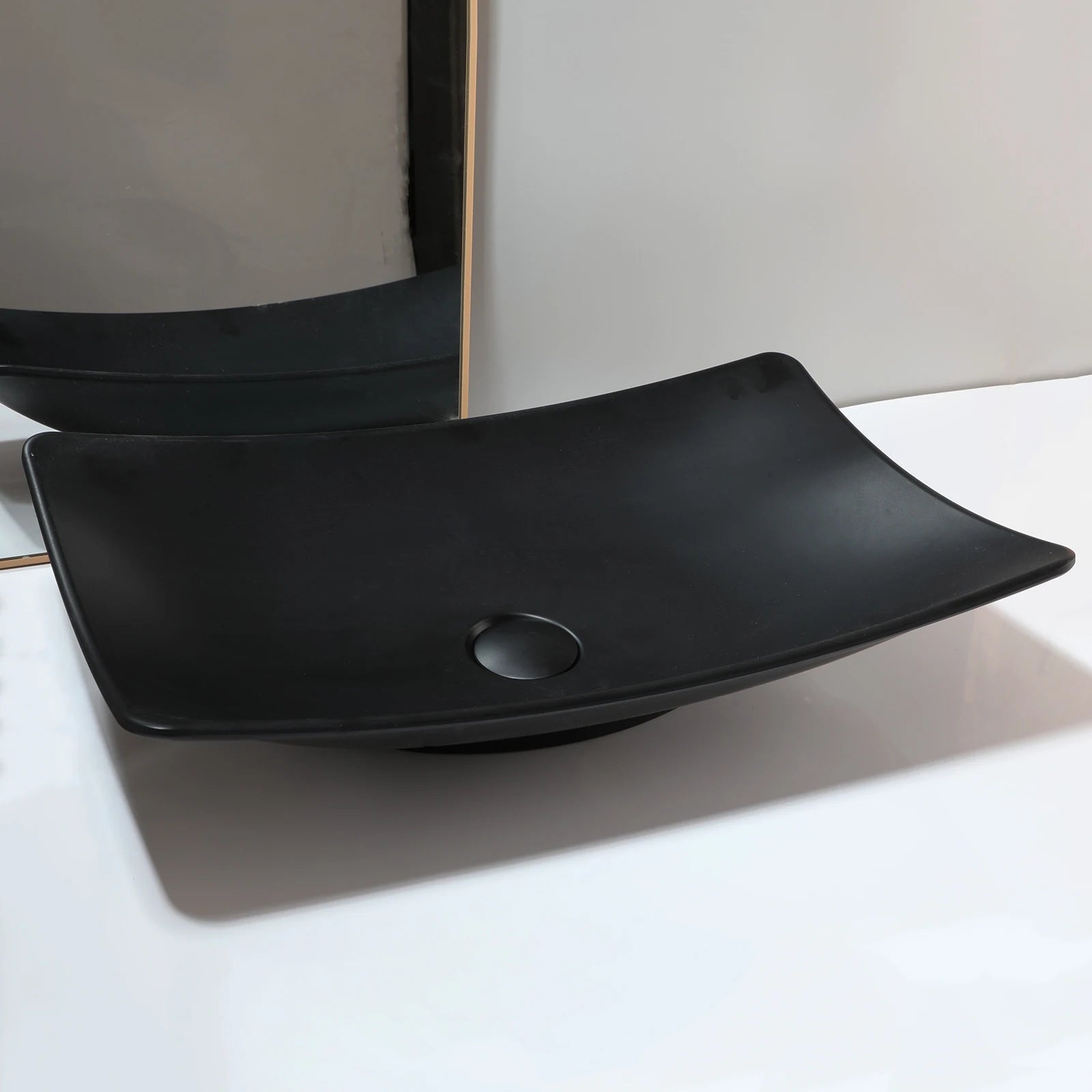 White Rectangular Vessel Sink With Drain