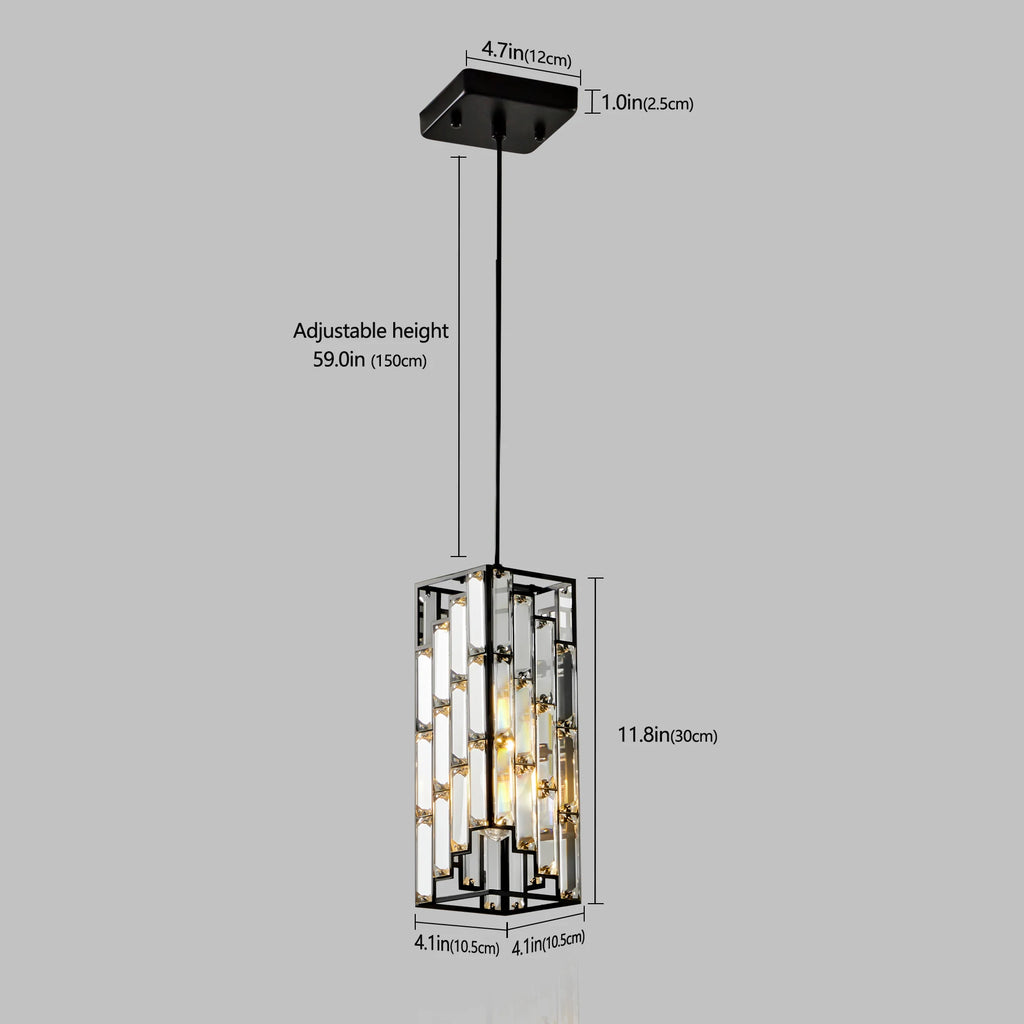 Adjustable Hanging Ceiling Lamp with Crystal Prism Design -Black Finish