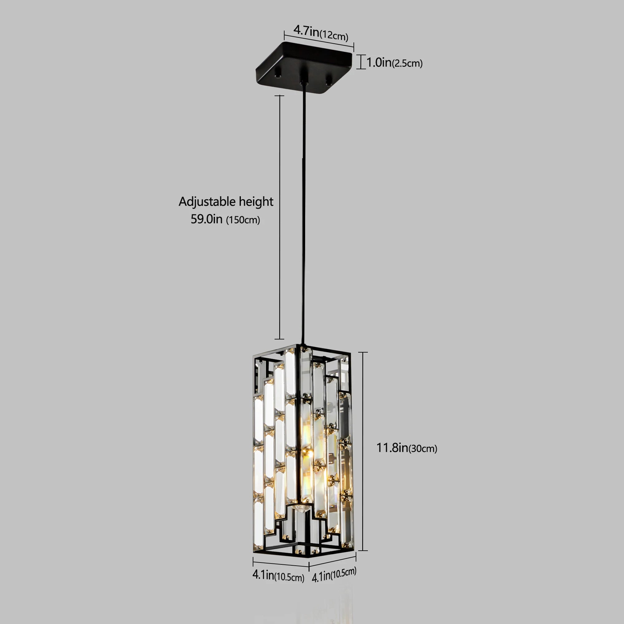 Adjustable Hanging Ceiling Lamp with Crystal Prism Design -Black Finish