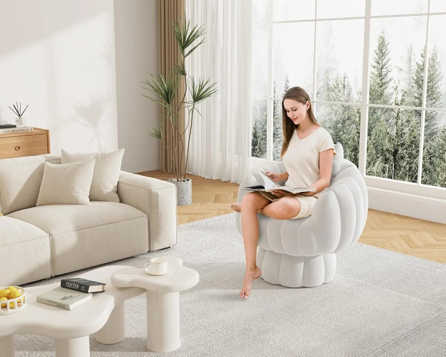 360 Degree Barrel Swivel Accent Sofa Chair