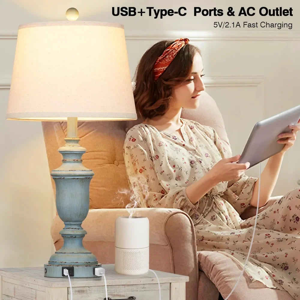 Coastal Table Lamps (Set Of 2) W/USB C+A Ports