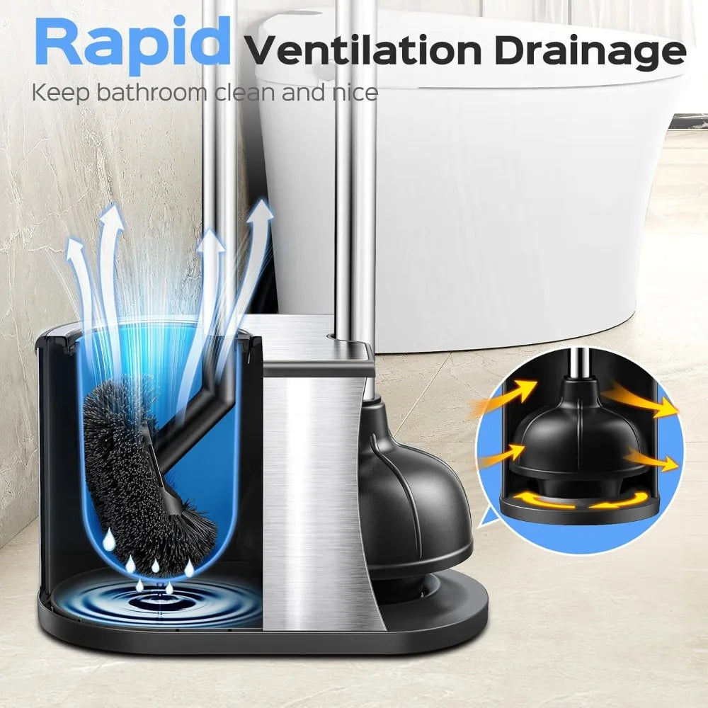 Stainless Steel Toilet Plunger and Brush Set: 2-Piece Rust-Resistant Combo