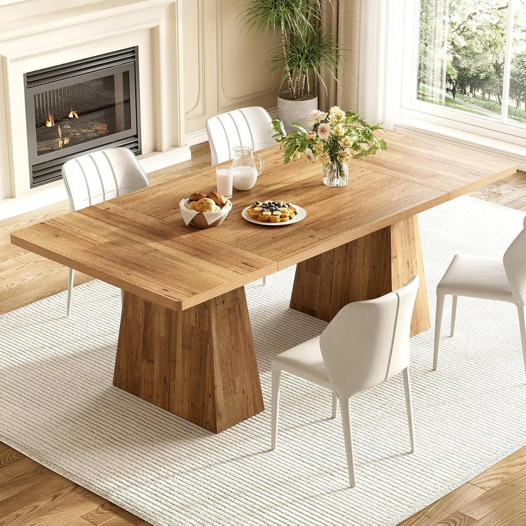 Dining Table for 6 People,Rectangle Table with Heavy Duty Legs
