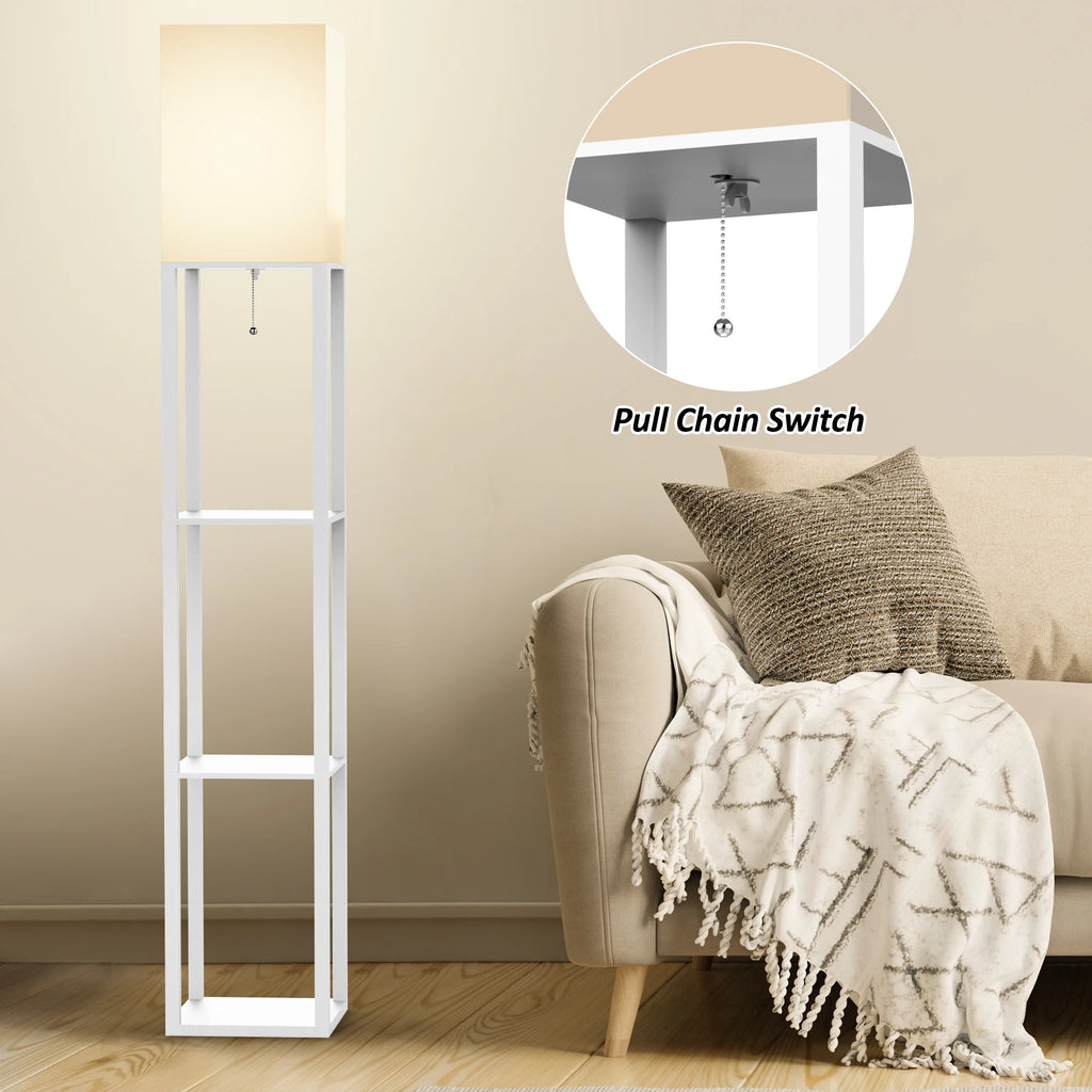 Real Wood Column Floor Lamp with Shelves