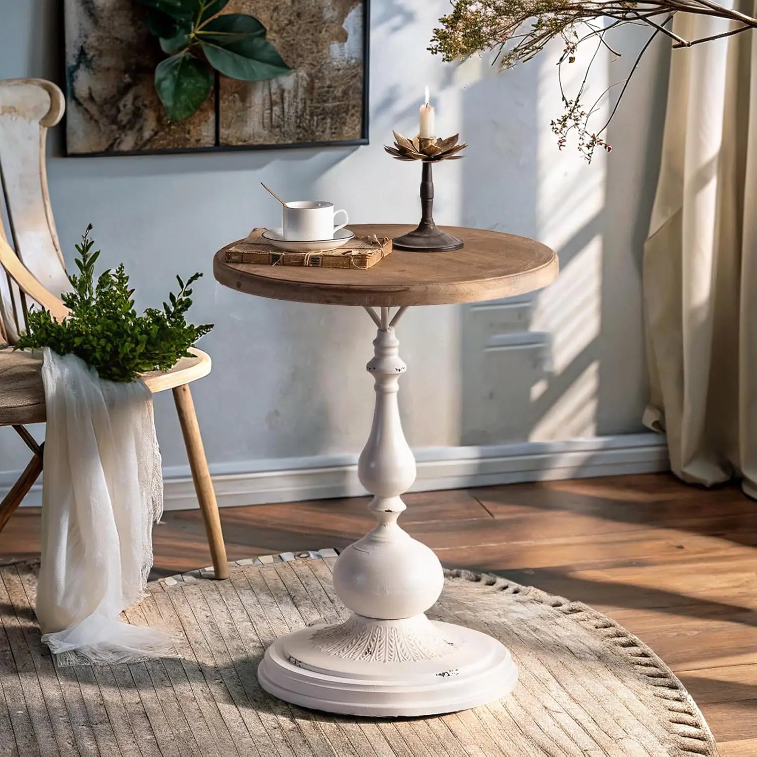 Classic Circular Rustic-Style Side Table