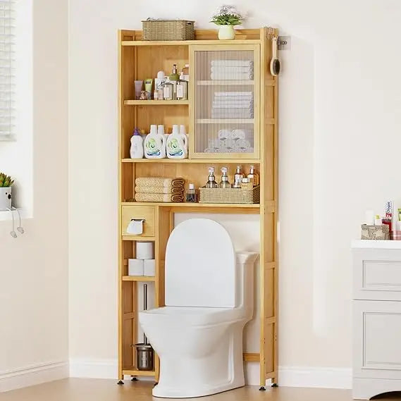 Over The Toilet Storage Cabinet with Acrylic Door Panel and Paper Towel Drawer